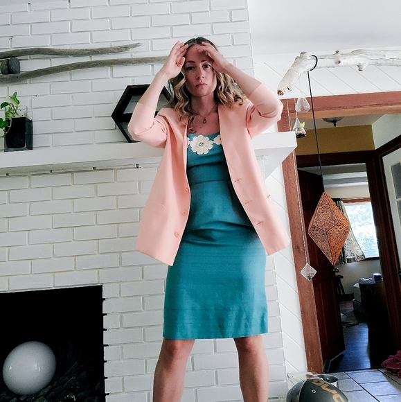 Vintage 80s Pink Linen Blazer w/ Shoulder Pads - Picture 9 of 9